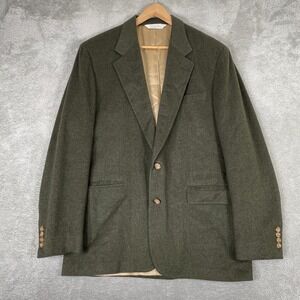 Lands End Blazer Mens 42 Long Green Wool Alpaca Two Button Sport Coat USA Made